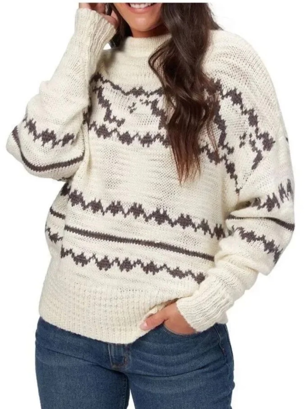 Basin and Range Ivory Black Intarisa Drop Shoulder Knit Medium Fall